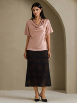 [Tuscany] SilkSilky-AU Short Sleeve Cowl Neck Women's Blouse 007