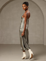 [Grayish Green] SilkSilky-AU Sleeveless V Neck Nightgown 002