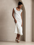 SilkSilky-AU 19Momme Silk Sleeveless Round Neck Dress White 006