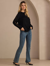 [Black] SilkSilky-AU Long Sleeve Keyhole Neck Women's Blouse 007