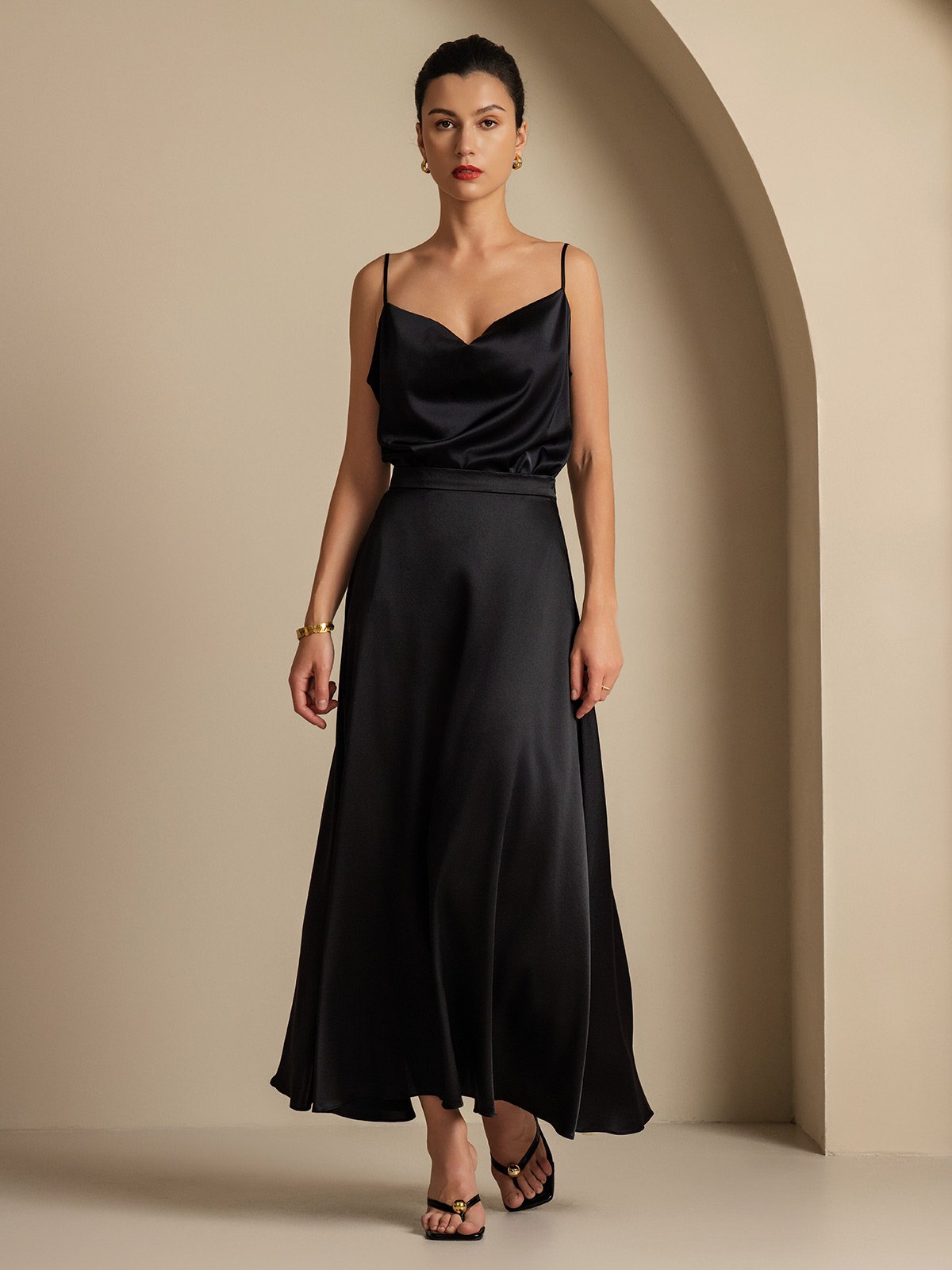 [Black] SilkSilky-AU 19Momme Silk Skirt 002