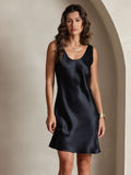 SilkSilky AU Pure Silk Sleeveless Round Neck Dress Black 001