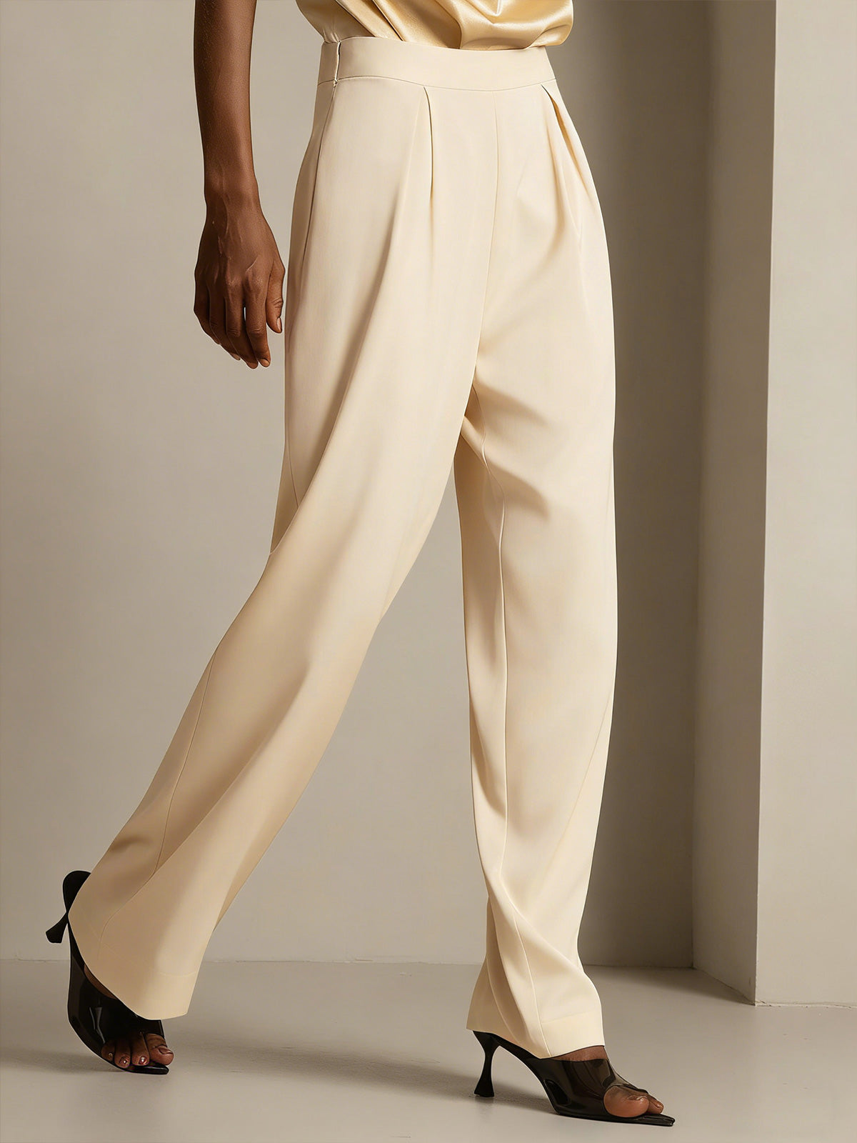 [Champagne] SilkSilky-AU 19Momme Stretch Silk Charmeuse Women's Pants 003