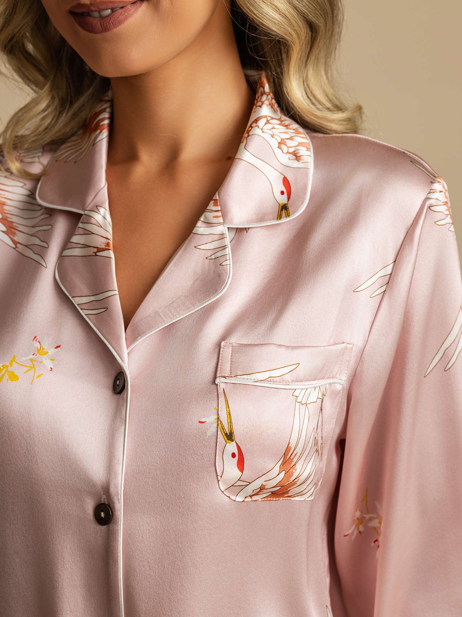 [Pink] SilkSilky-AU 19Momme Long Sleeve Notch Collar Women's Pyjamas 004