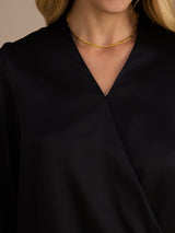 [Black] SilkSilky-AU Long Sleeve Wrap Women's Blouse 005