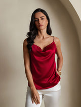 [Wine] SilkSilky-AU Spaghetti Strap Cowl Neck Camisole 004