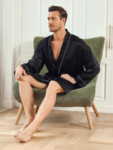 [Black] SilkSilky-AU Pure Silk 3/4 Sleeve Mens Robe 007