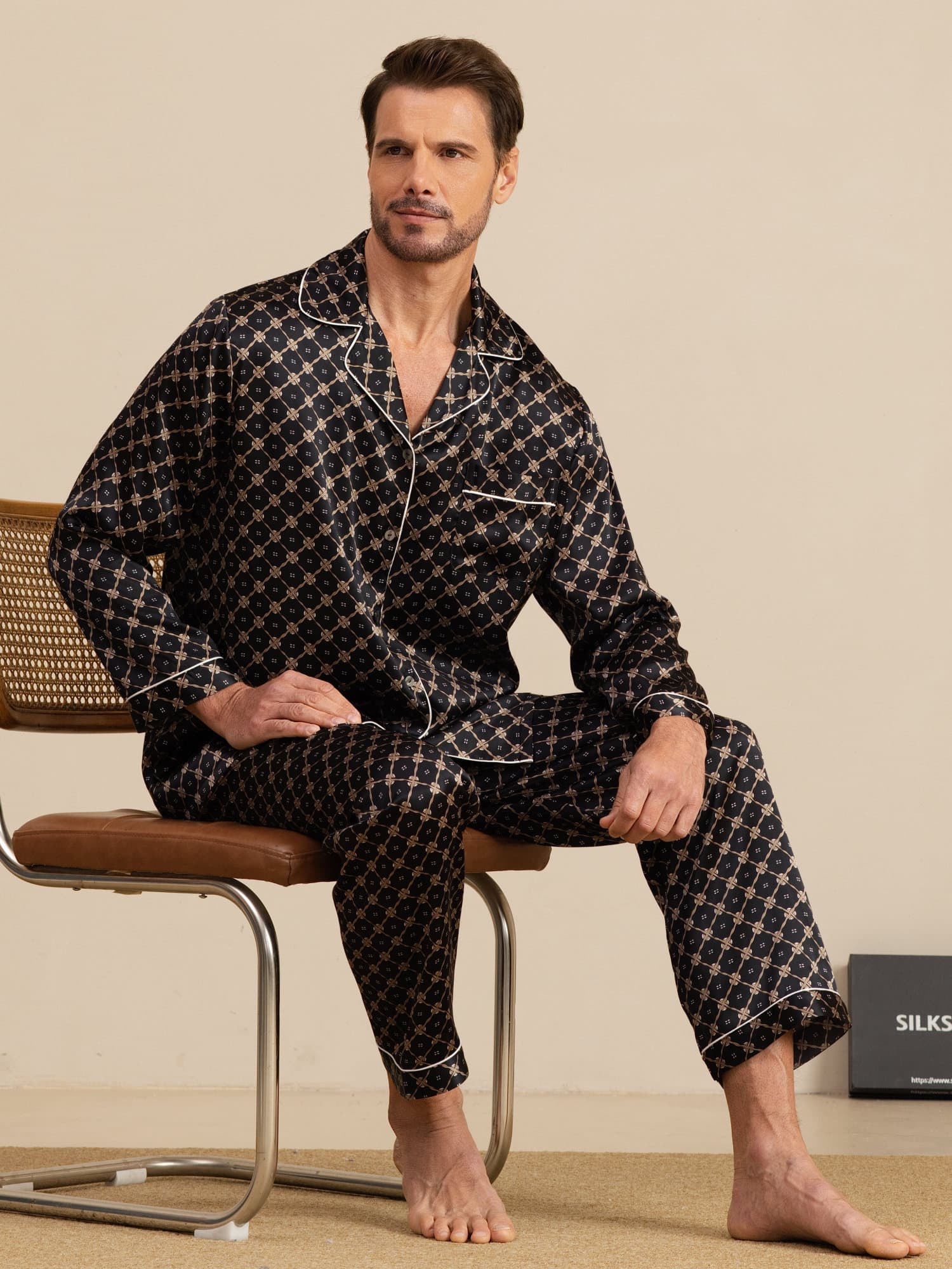 [Black Chain] SilkSilky-AU 19Momme Long Sleeve Notch Collar Men's Pyjamas 001