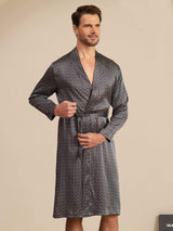 [Black Ginkgo] SilkSilky-AU Long Sleeve V Neck Men's Dressing Gown 003