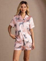 [Pink Zebra] SilkSilky-AU Short Sleeve Lapel Collar Women's Pyjamas 001