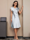 SilkSilky-AU Pure Silk Sleeveless V Neck Nightgown LightBlue 001