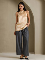 [Champagne] SilkSilky-AU Sleeveless Halter Women's T-Shirt 006