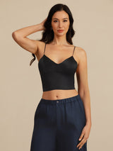 [Black] SilkSilky-AU Spaghetti Strap V Neck Camisole 005