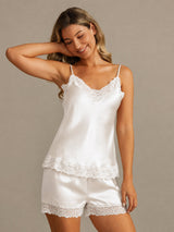 [White] SilkSilky-AU Sleeveless V Neck Camisole Set 001