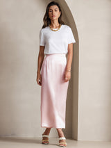 [Pink] SilkSilky-AU 19Momme Stretch Silk Charmeuse Skirt 005