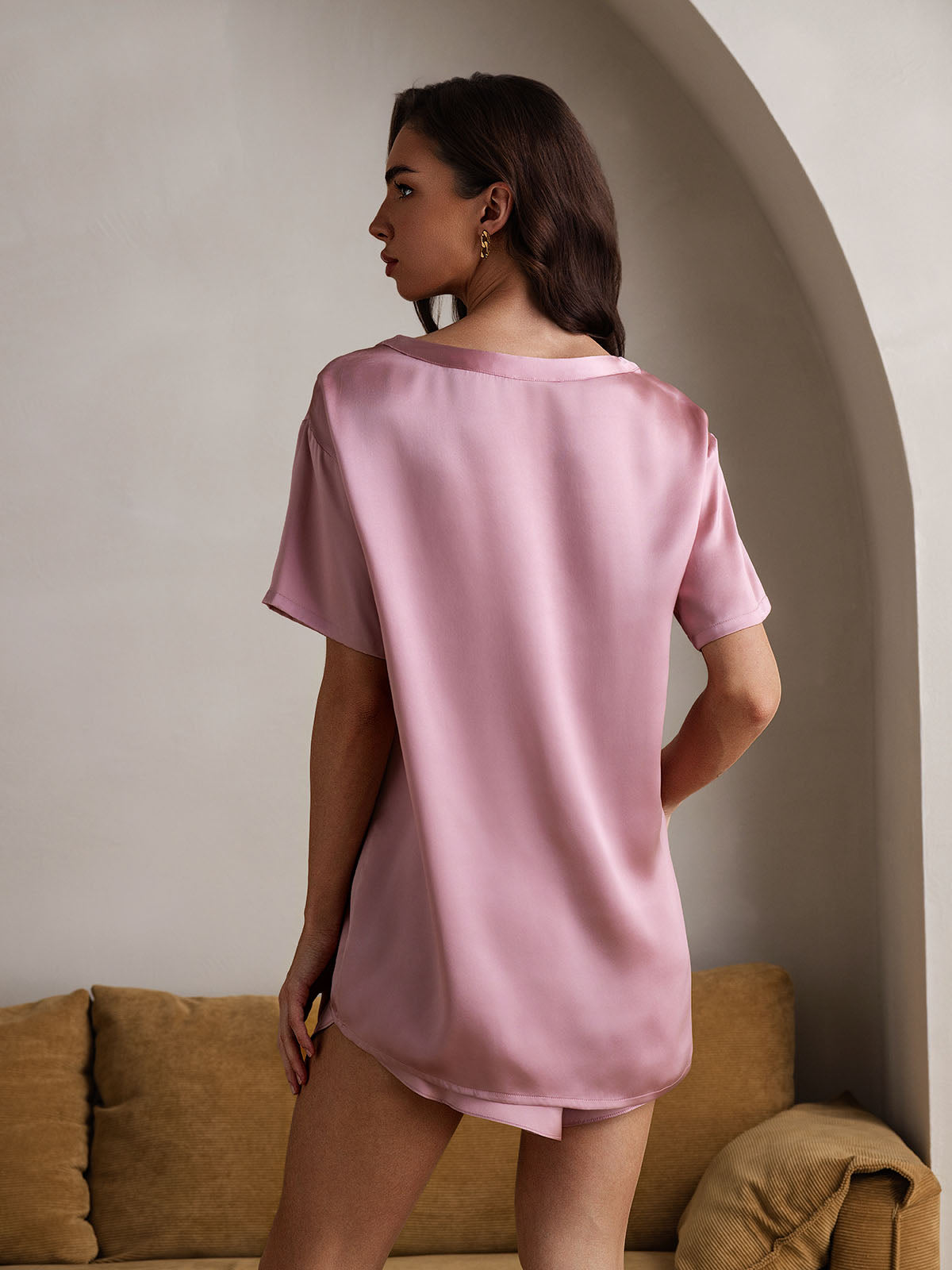 [Pale Mauve] SilkSilky-AU Short Sleeve Round Neck Women's Pyjamas 002