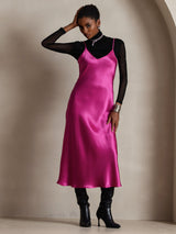 [Rose Red] SilkSilky-AU Sleeveless V Neck Dress 001