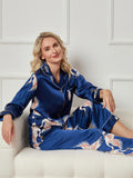 SilkSilky AU 19Momme Pure Silk Long Sleeve Lapel Women's Pyjamas DarkBlue 005