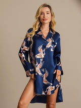 [Dark Blue] SilkSilky-AU 19Momme Long Sleeve Notch Collar Nightshirt 006