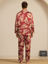[Wine Dragon] SilkSilky-AU Long Sleeve Lapel Collar Men's Pyjamas 002
