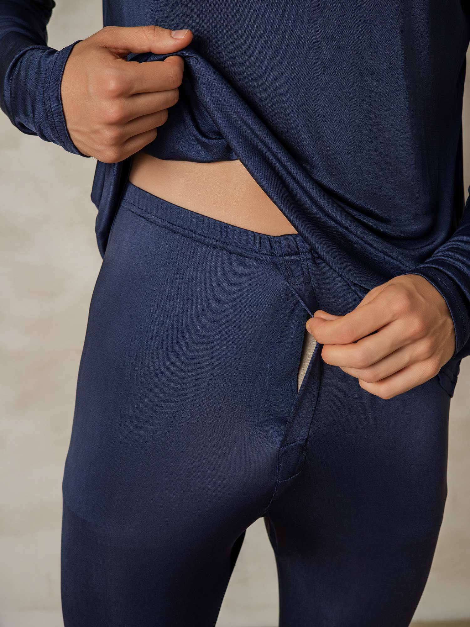 [DarkBlue] SilkSilky-AU Silk Knitted Round Neck Men's Pyjamas 005