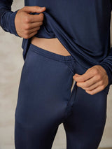 [Dark Blue] SilkSilky-AU Silk Jersey Long Sleeve Round Neck Men's Long Johns 005