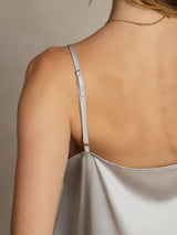 [Silver] SilkSilky-AU 19Momme Stretch Silk Charmeuse Spaghetti Strap Scoop Neck Camisole 006