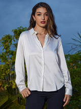 [White] SilkSilky-AU Long Sleeve Lapel Collar Women's Shirt 005