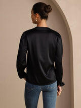 [Black] SilkSilky-AU Long Sleeve Split Women's Blouse 002