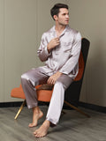 SilkSilky AU 19Momme Pure Silk Long Sleeve Lapel Men's Pyjamas PaleMauve 005