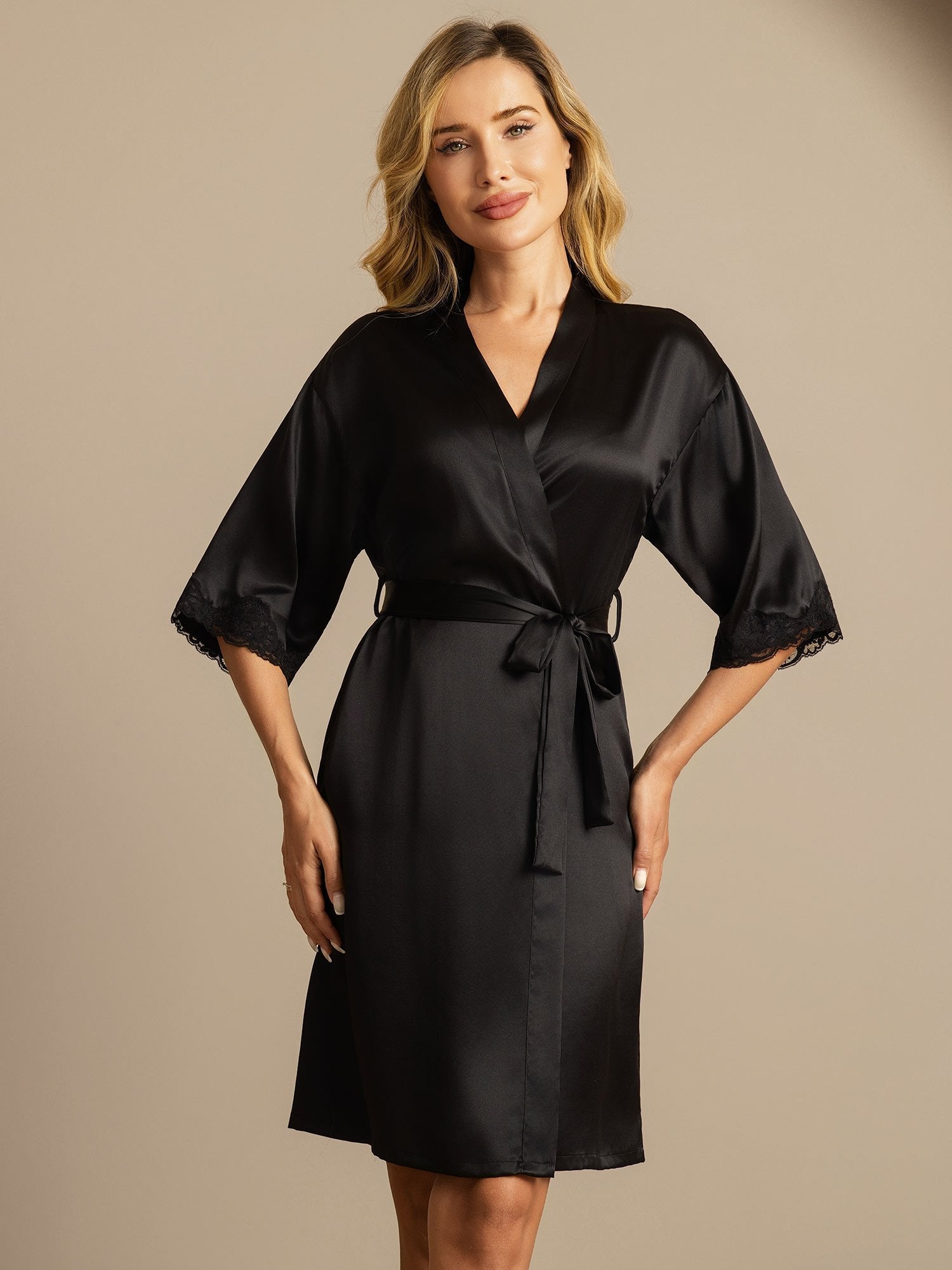 [Black] SilkSilky-AU Pure Silk Womens Robe 003