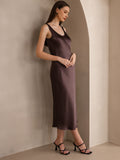 SilkSilky AU Pure Silk Sleeveless Boat Neck Dress Coffee 004