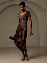 [Coffee] SilkSilky-AU Cap Sleeve Dress 007