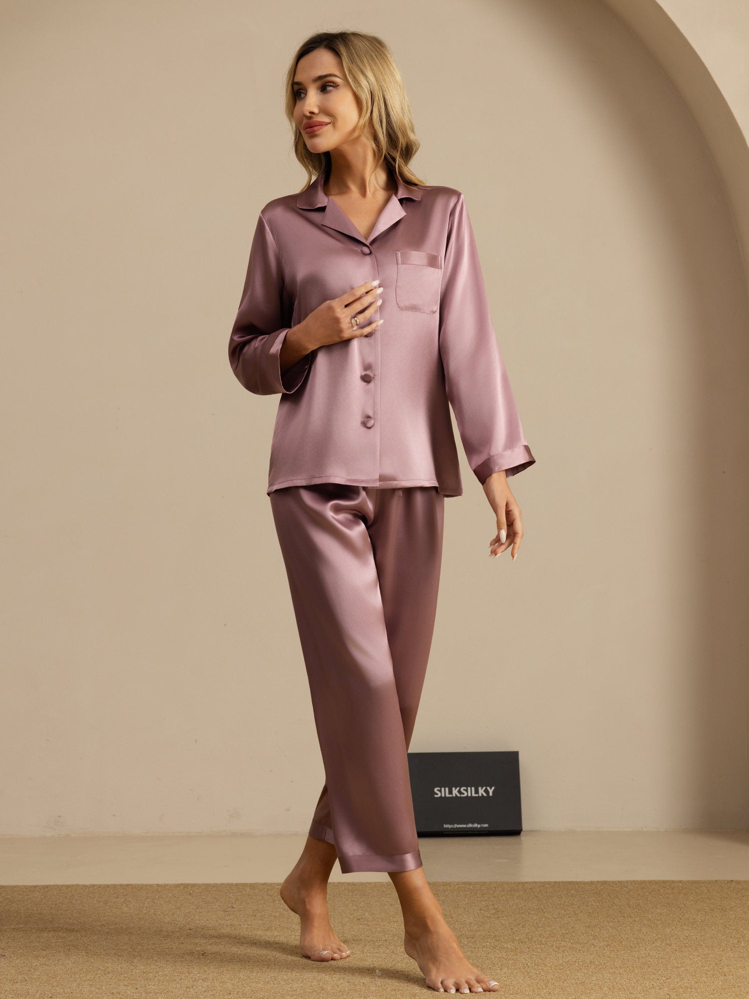 [Pale Mauve] SilkSilky-AU Long Sleeve Notch Collar Women's Pyjamas 008