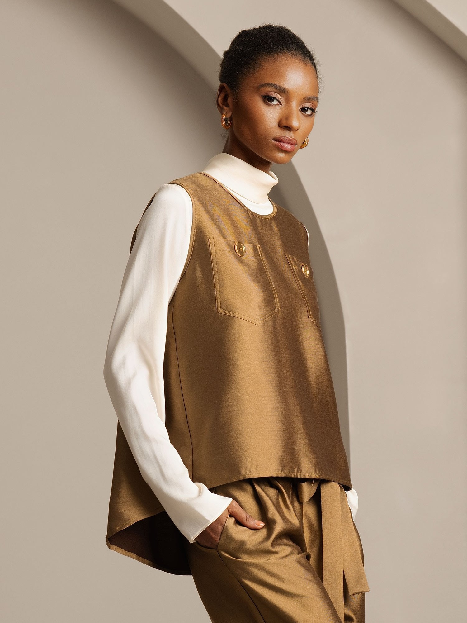 [Bronze] SilkSilky-AU 32Momme Wool Womens Vest 003,