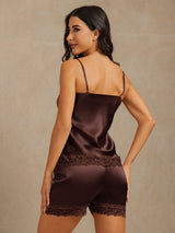 [Brown] SilkSilky-AU Sleeveless V Neck Camisole Set 005