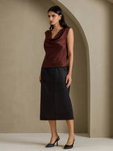[Bitter Chocolate] SilkSilky-AU Cap Sleeve Cowl Neck Women's T-Shirt 007