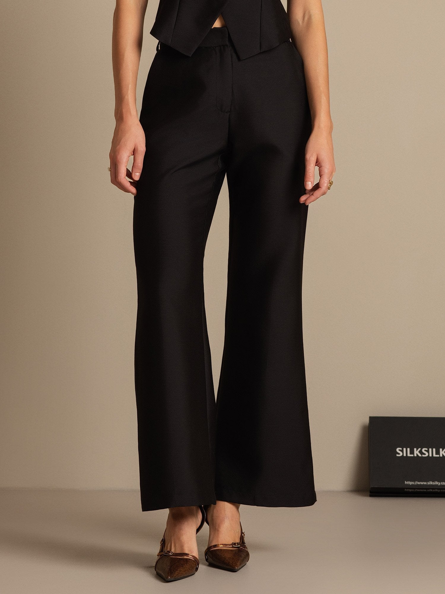 [Black] SilkSilky-AU 32Momme Wool Womens Pants 003,