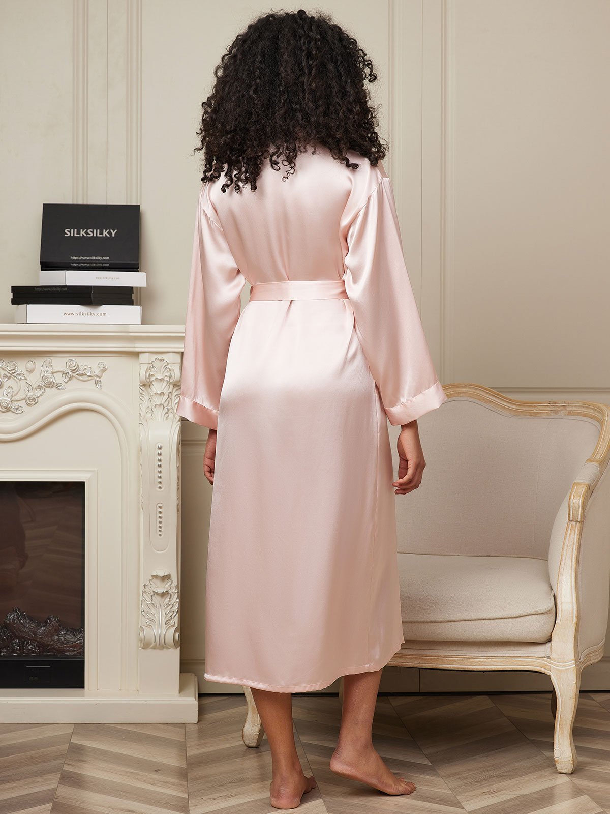 [Pink] SilkSilky-AU Pure Silk Wrap Women's Dressing Gown 002