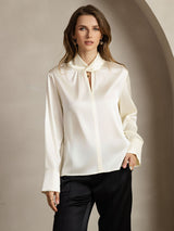 [Ivory] SilkSilky-AU 19Momme Silk Keyhole Neck Women's Shirt 001