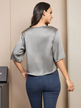 [Dark Gray] SilkSilky-AU Half Sleeve Scoop Neck Women's T-Shirt 002