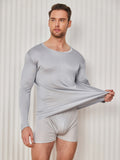 SilkSilky AU Silk Knitted Long Sleeve Round Neck Men's T Shirt LightGray 004