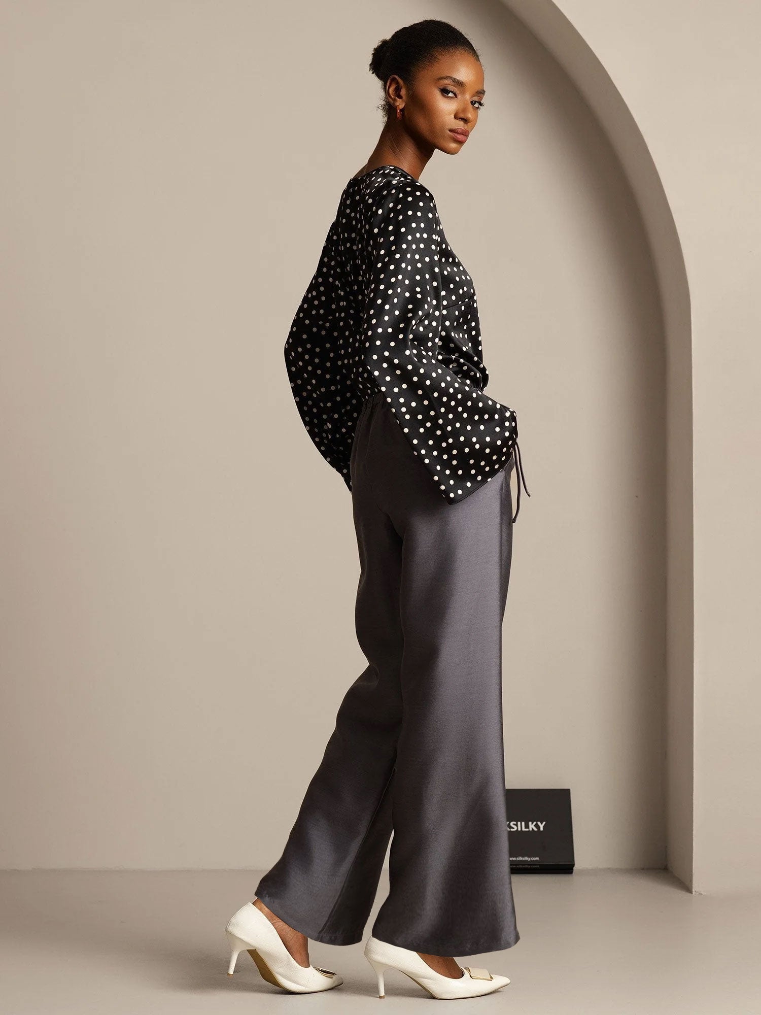 [Gray] SilkSilky-AU 32Momme Wool Womens Pants 007,