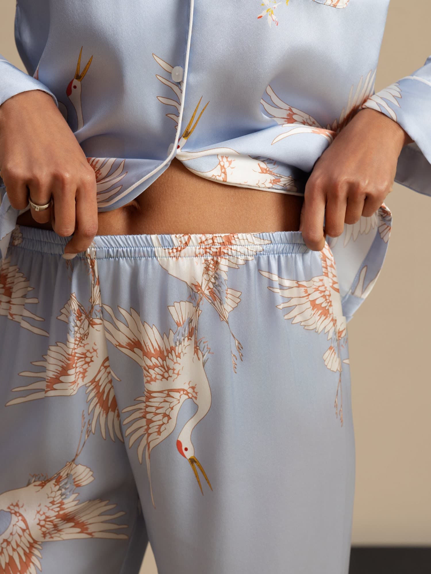 [Light Blue] SilkSilky-AU 19Momme Long Sleeve Notch Collar Women's Pyjamas 007