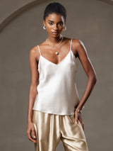 [Beige] SilkSilky-AU Spaghetti Strap V Neck Camisole 001