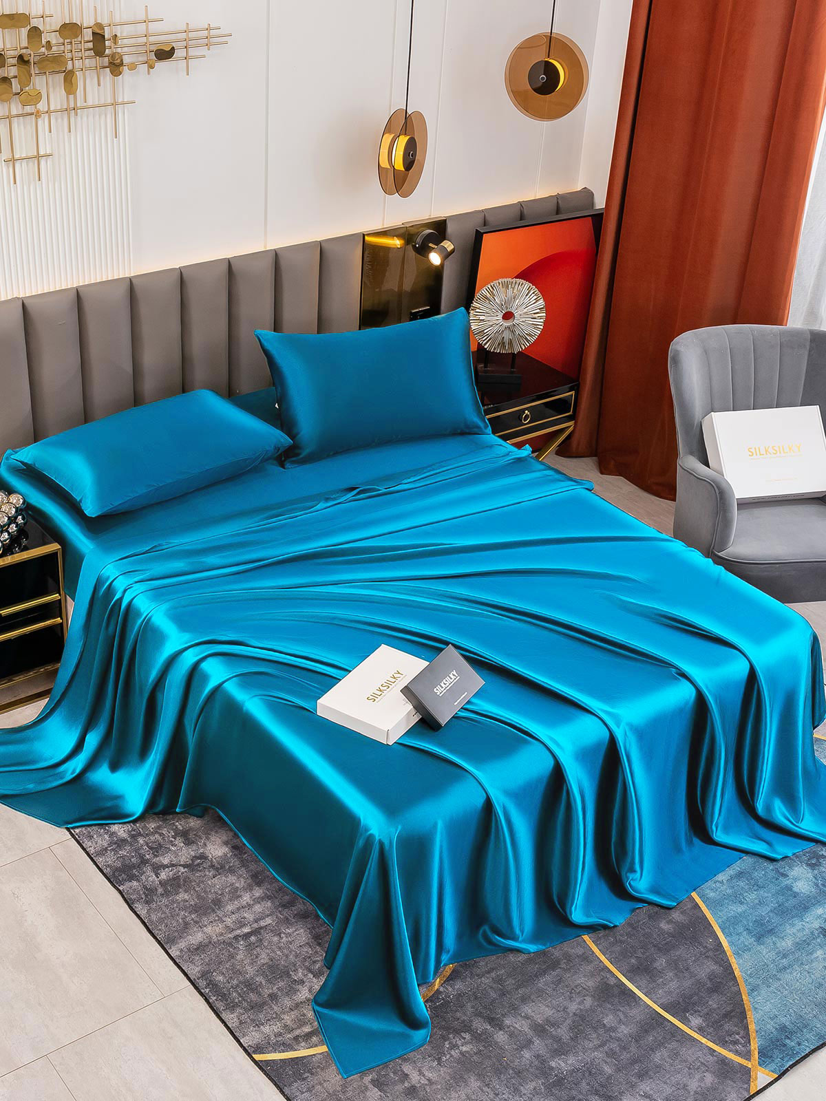 [Teal] SilkSilky-AU 19Momme Pure Silk Bedding Set 005