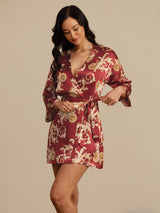 [Wine Dragon] SilkSilky-AU 3/4 Sleeve V Neck Women's Dressing Gown 005