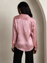 [Pink Stripe] SilkSilky-AU Long Sleeve Lapel Collar Women's Shirt 002