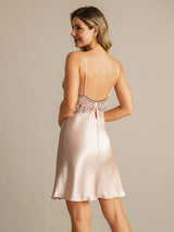 [Pink] SilkSilky-AU Sleeveless Deep V Neck Nightgown 002