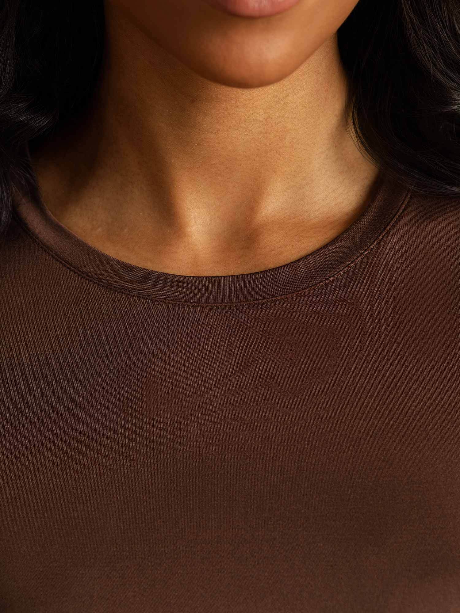 [Coffee] SilkSilky-AU Pure Silk Womens T-Shirt 004,